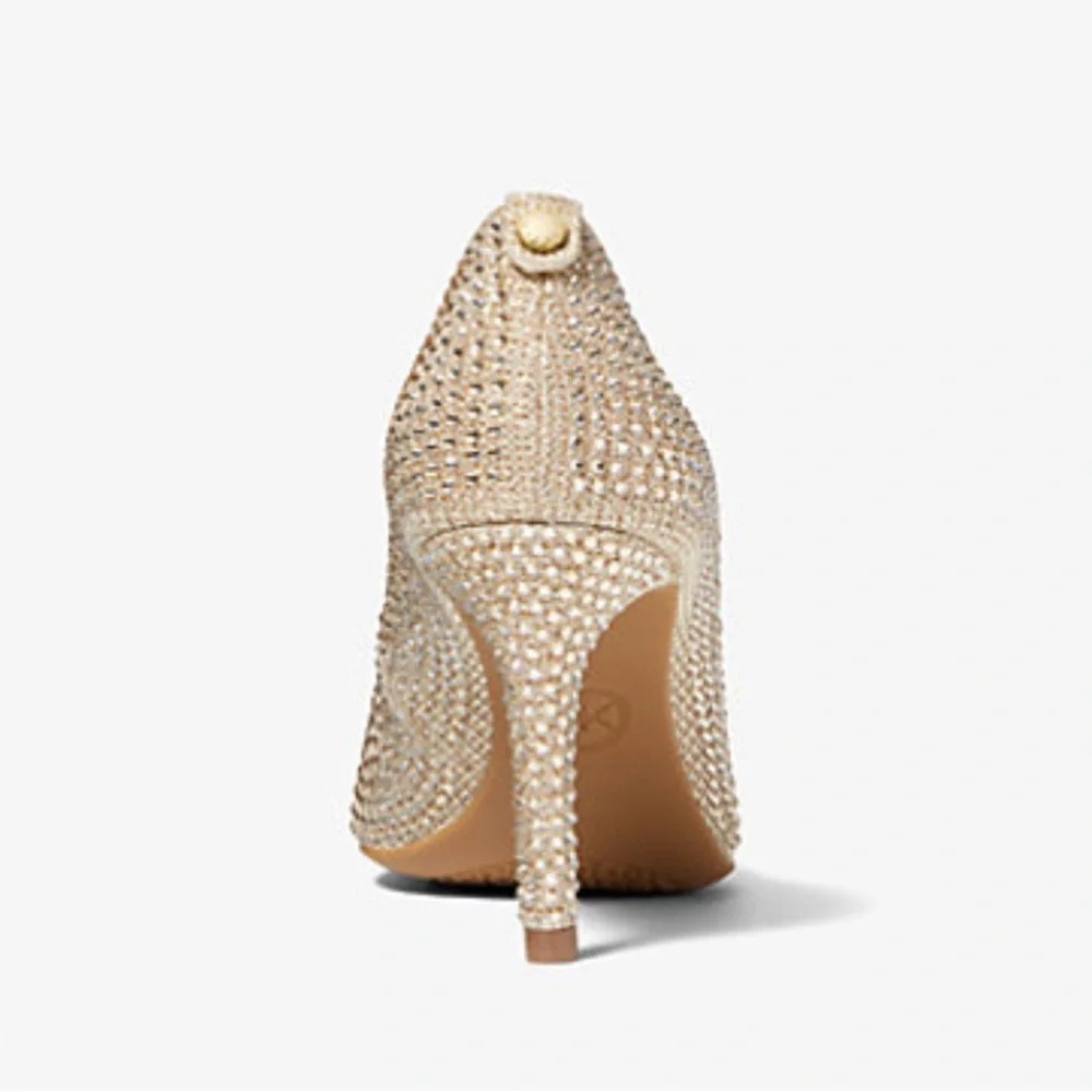 Michael Kors Dorothy Embellished Chain-Mesh Pump Color: Pale Gold Size 6.5 - Picture 2 of 11